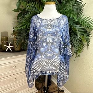 STYLE & CO - One Size Sheer Blue And White Pullover Coverup No Sleeves